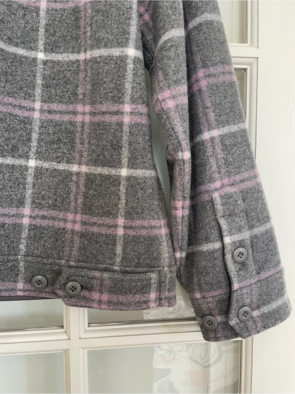 J Crew Shirt-jacket in stretch wool-blend plaid grey purple Women's Small #BJ936